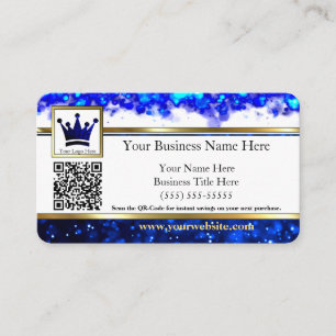 Cartes de visite rayées or pailletées bleues