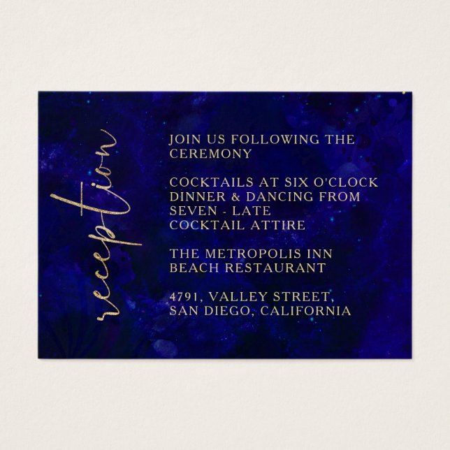 Cartes De Visite Réception de mariage moderne Deep Blue Calligraphy (Devant)