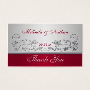 Cartes De Visite Red and Silver Floral Wedding Favor Tag