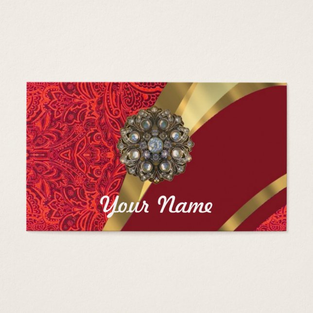 Cartes De Visite Red damask & gold swirl (Devant)