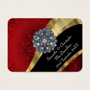 Cartes De Visite Red damask, or mariage faveur merci tag