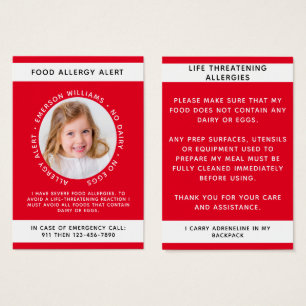 Cartes De Visite Red Food Allergie Alert Photo Chef Card