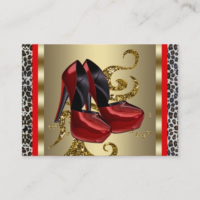 Cartes de visite Red High Heel Shoes Red Leopard (Devant)