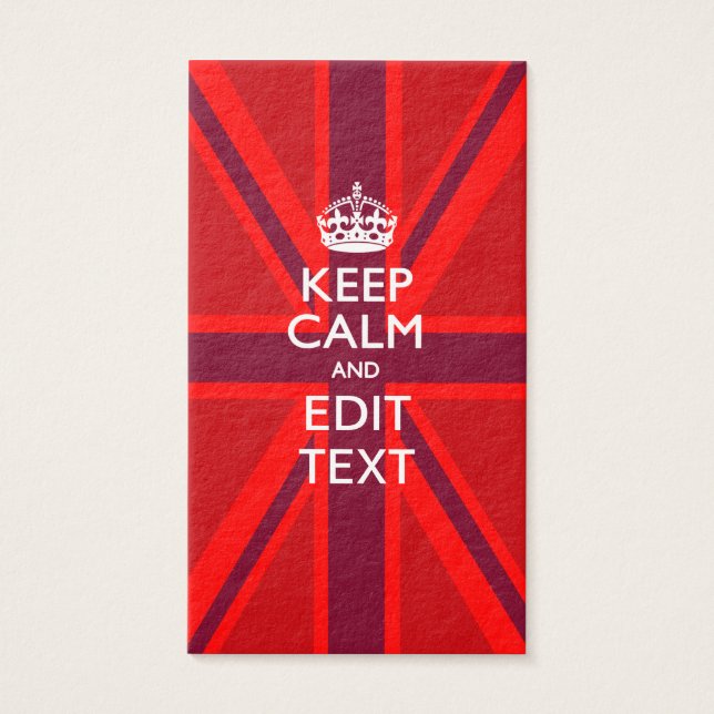 Cartes De Visite Red Keep Calm And Your Text on Union Jack Flag (Devant)