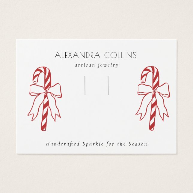 Cartes De Visite Red Line Art Candy Cane & Bow Hairclip Display  (Devant)