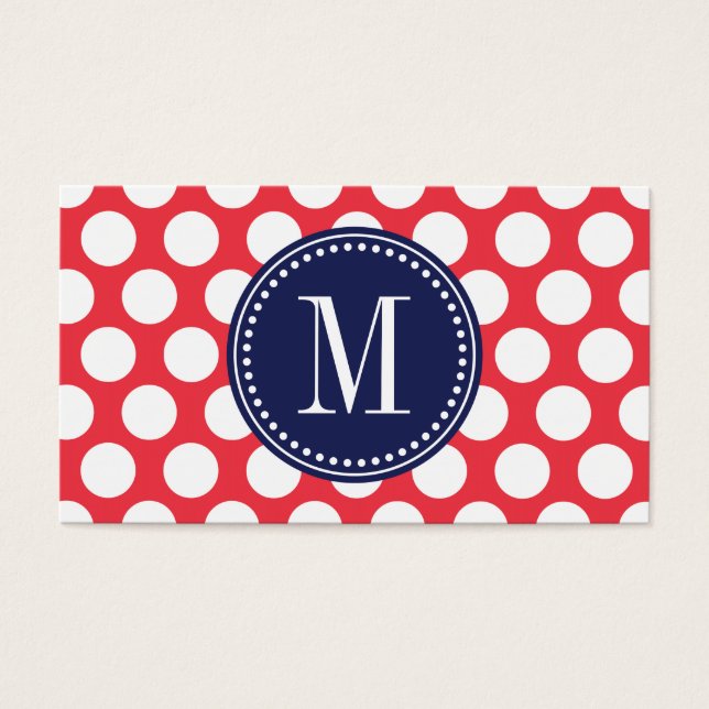 Cartes De Visite Red & Navy| Gros Pois Monogramme (Devant)