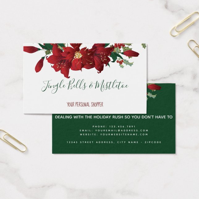 Cartes De Visite Red Poinsettia Christmas Holiday Shopper Business (Bureau)