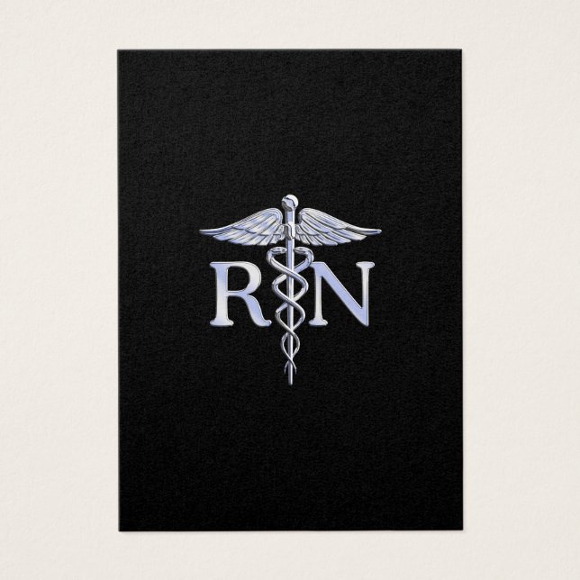 Cartes De Visite Registered Nurse RN Silver Caduceus on Black (Devant)