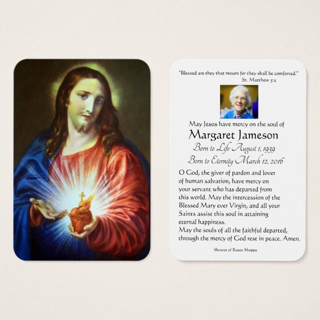 Cartes De Visite Religieux Jésus Coeur funéraire Prière commémorati (Devant & derrière)