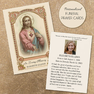 Cartes De Visite Religious Sacred Heart of Jesus Funeral Prayer