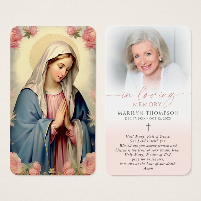 Cartes De Visite Religious Virgin Mary Cross Prayer Card (Devant & derrière)