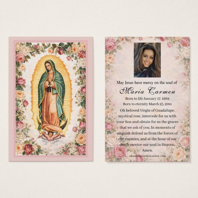Cartes De Visite Religious Virgin Mary Guadalupe Catholic Funeral (Devant & derrière)