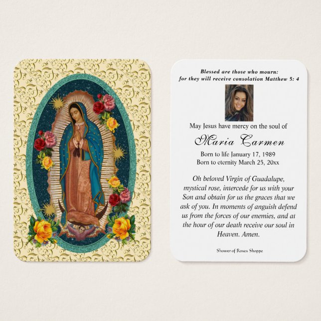 Cartes De Visite Religious Virgin Mary Guadalupe Mexico Funeral (Devant & derrière)