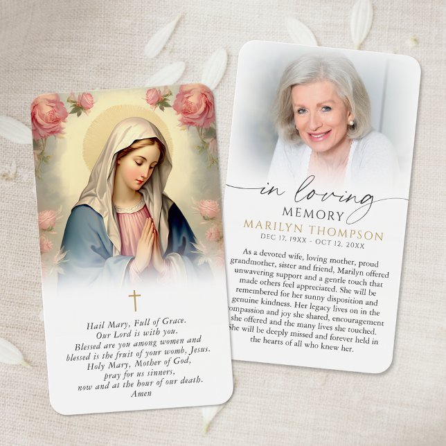 Cartes De Visite Religious Virgin Mary In Loving Memory Prayer Card (Créateur téléchargé)