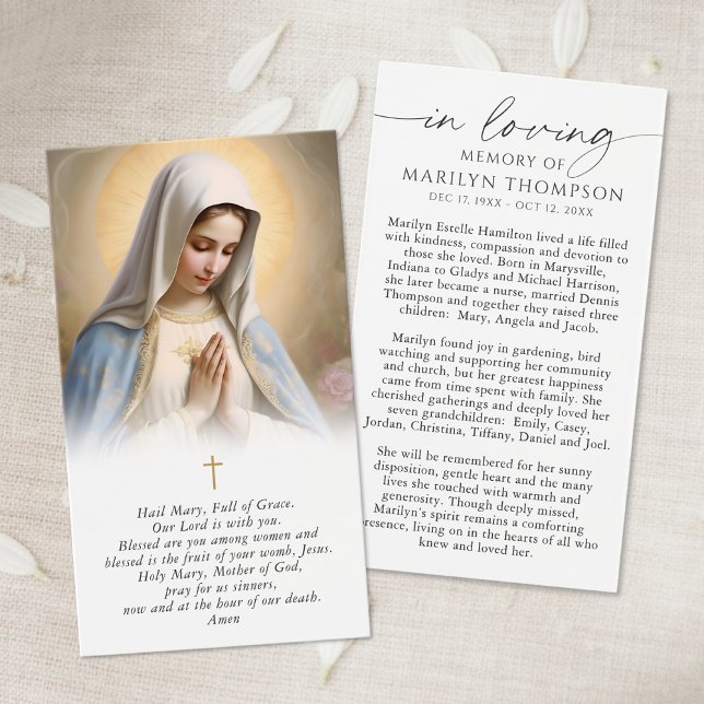Cartes De Visite Religious Virgin Mary Memorial Funeral Prayer Card (Créateur téléchargé)