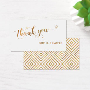 Cartes De Visite Remerciement en calligraphie or et blanc avec cœur
