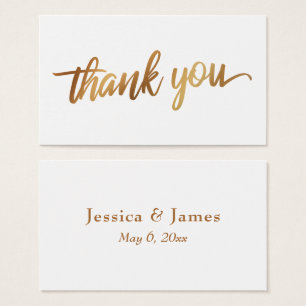 Cartes De Visite Remerciement en écriture dorée lisse Faux Mariage
