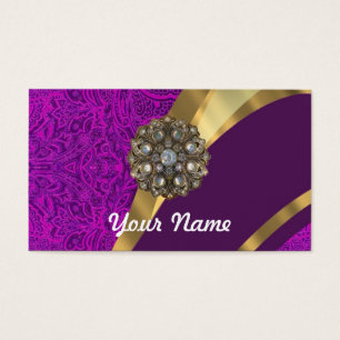 Cartes De Visite Remous floral pourpre d'or de damassé