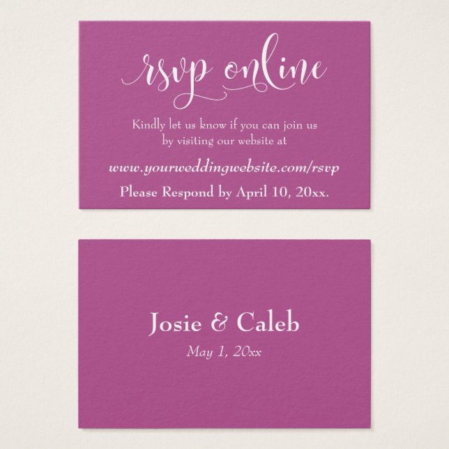 Cartes De Visite Réponse de mariage en ligne encart blanc script su (Devant & derrière)
