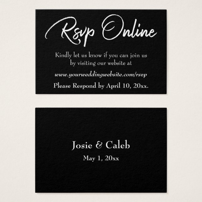 Cartes De Visite Réponse de mariage en ligne Insérer un script blan (Devant & derrière)