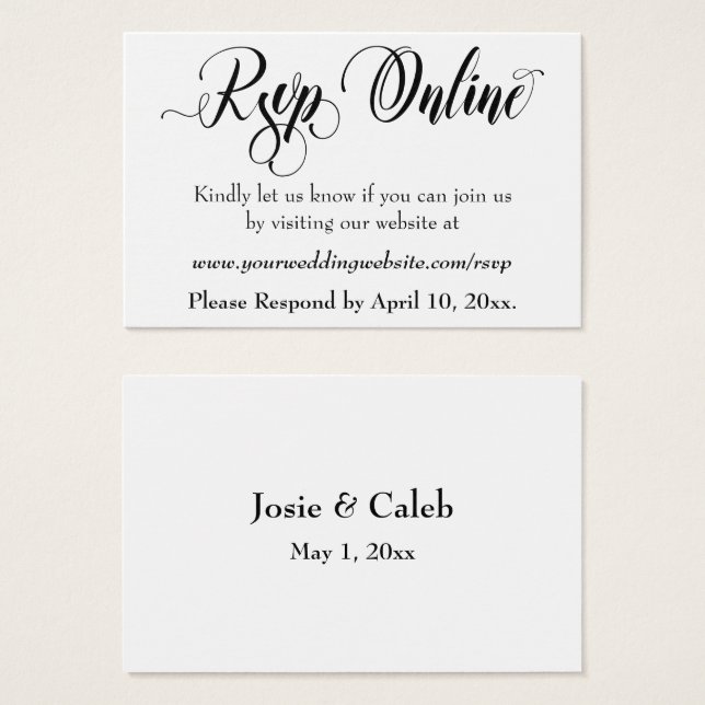 Cartes De Visite Réponse de mariage en ligne Insert Black Script, B (Devant & derrière)