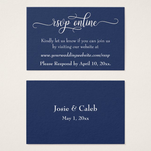 Cartes De Visite Réponse de mariage en ligne Insert blanc Script &  (Devant & derrière)