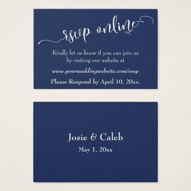 Cartes De Visite Réponse de mariage en ligne Insert blanc Script &  (Devant & derrière)