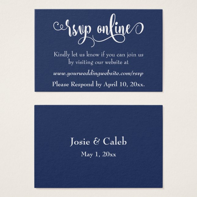 Cartes De Visite Réponse de mariage en ligne Insert blanc Script &  (Devant & derrière)