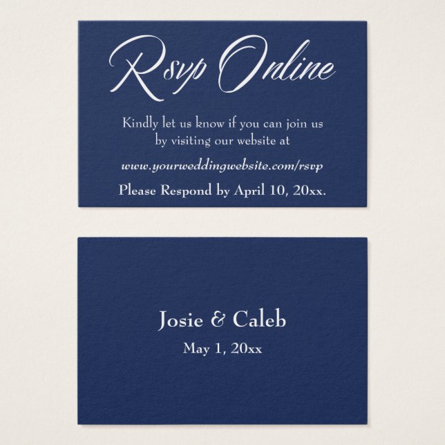 Cartes De Visite Réponse de mariage en ligne Insert blanc Script &  (Devant & derrière)