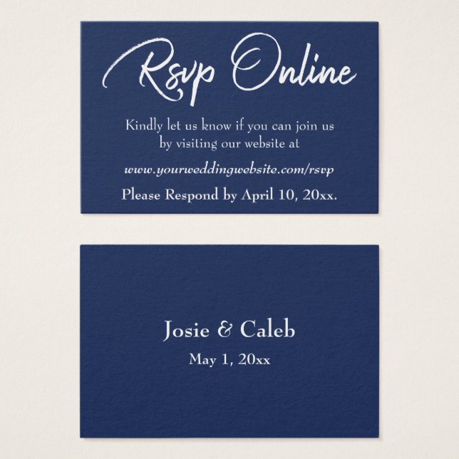 Cartes De Visite Réponse de mariage en ligne Insert blanc Script &  (Devant & derrière)