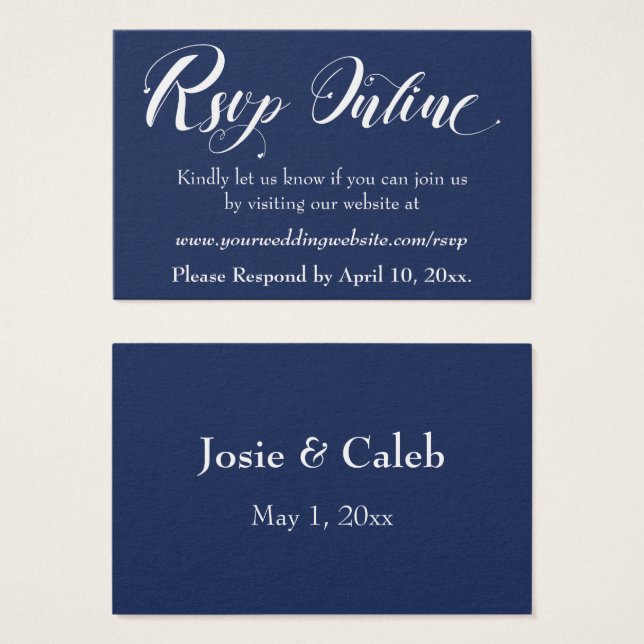 Cartes De Visite Réponse de mariage en ligne Insert blanc Script &  (Devant & derrière)