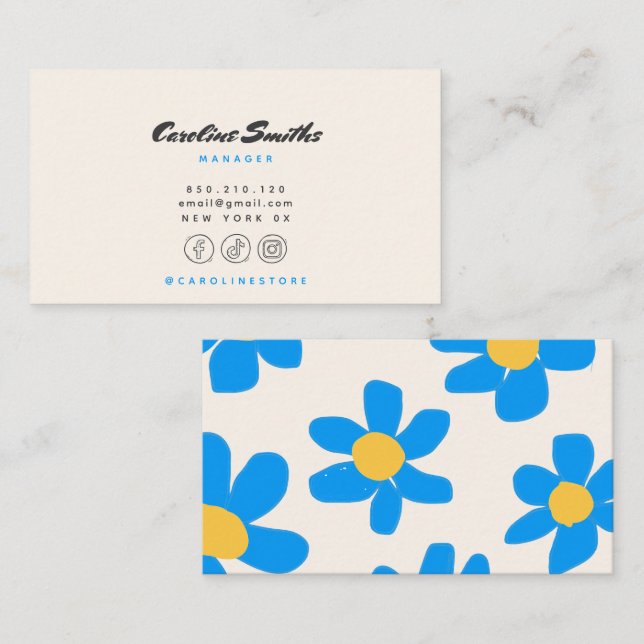 Cartes de visite rétro Floral Doodle (Devant / Derrière)