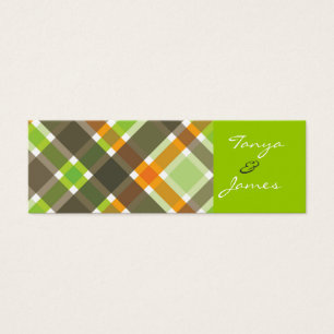 Cartes De Visite Retro Orange Brown Vert Plaid Wedding Favor Tags