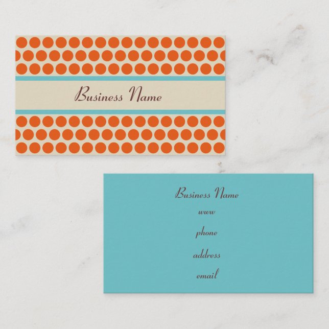 Cartes de visite rétro orange turquoise à pois (Devant / Derrière)