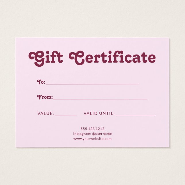 Cartes De Visite Retro Playful Minimalist Pink Certificate (Dos)