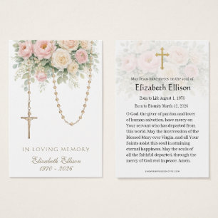 Cartes De Visite Rosaire Rose Fardée Drappé Prière Mémorielle