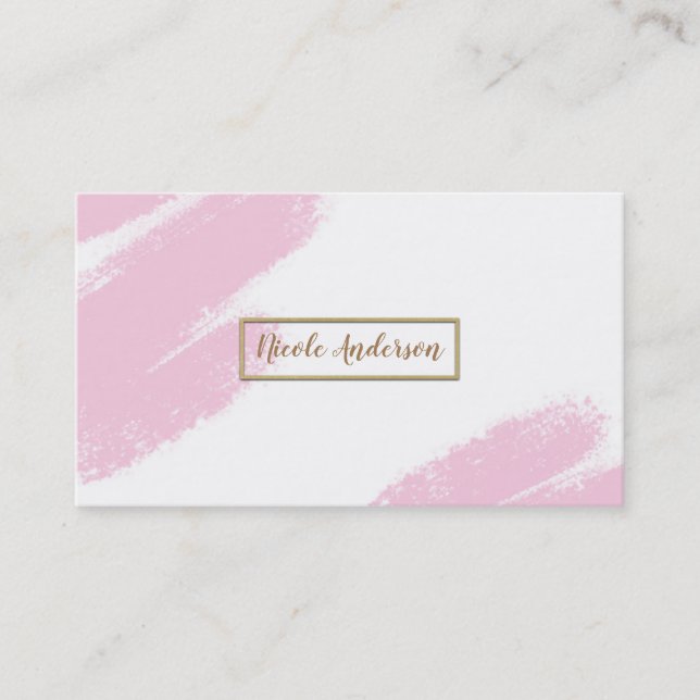 Cartes de visite Rose Blanc et Or Pinceau Rose Mod (Devant)