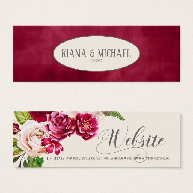 Cartes De Visite Rose Bourgogne/Cream Mariage Website ID584 (Devant & derrière)