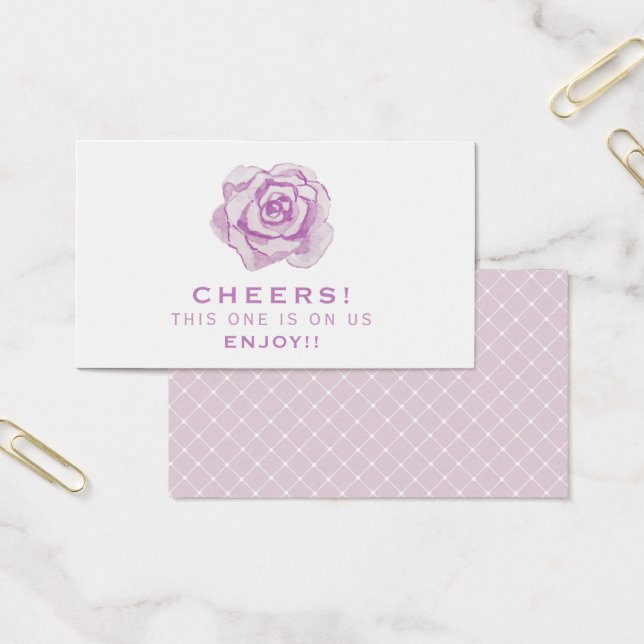 Cartes De Visite Rose d'aquarelle violet | Billet de boisson Mariag (Bureau)