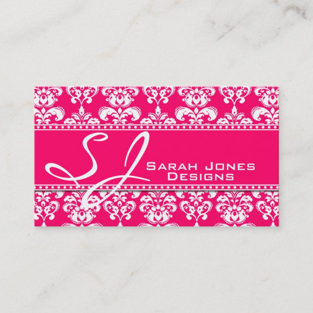 Cartes de visite rose et blanc de damassé de (Devant)