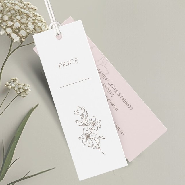Cartes De Visite Rose et blanc | Étiquettes Prix Floral Minimal Chi (Créateur téléchargé)