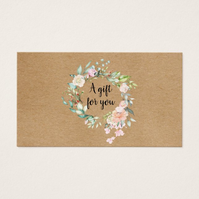 Cartes De Visite Rose Garland Rustic Kraft Certificat cadeau (Devant)