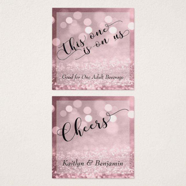 Cartes De Visite Rose Gold Glitter Bokeh & Typography Drink Tickets (Devant & derrière)
