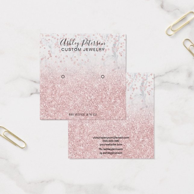 Cartes De Visite rose gold glitter marble stud earring display (Bureau)
