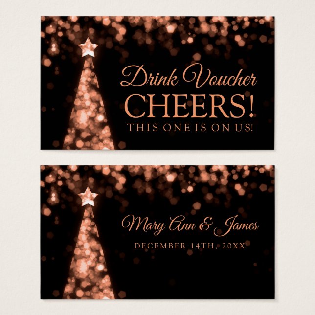 Cartes De Visite Rose Gold Noir Mariage de Noël Bon de boisson (Devant & derrière)