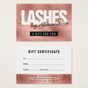 Cartes De Visite Rose Gold Pink Sparkle certificat cadeau