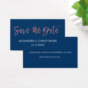 Cartes De Visite Rose Gold Rose et Navy Blue Foil Enregistrer la da