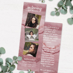 Cartes De Visite Rose Marbre 3 Photo Poème funéraire Signet de priè
