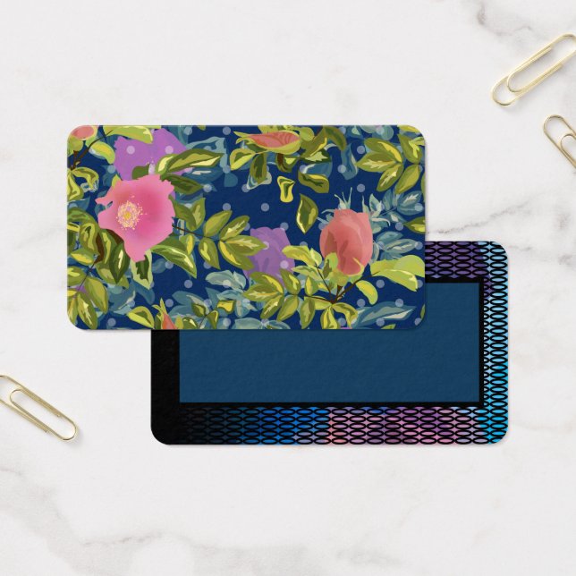 Cartes De Visite Rose sauvage, arrière - plan bleu, rose sauvage, r (Bureau)