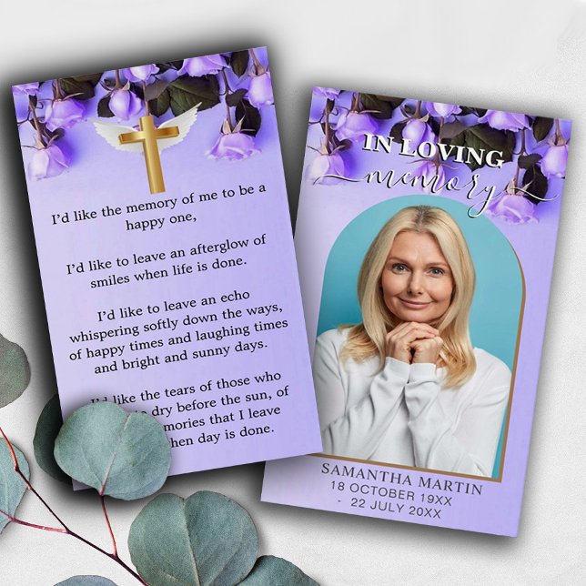 Cartes De Visite Rose violet Signet funéraire commémoratif minimal (Créateur téléchargé)